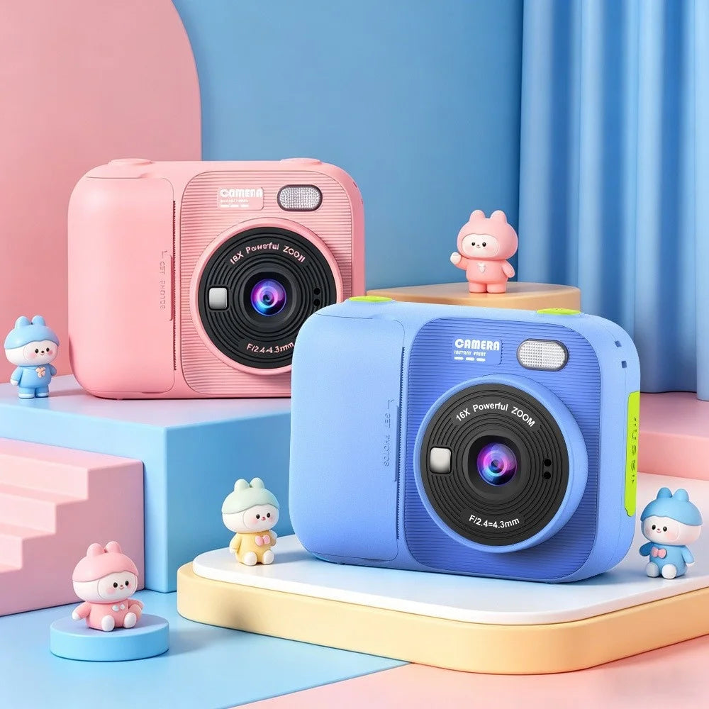 P97 Kids Instant Print Camera 2.4 Inch IPS Screen 1080P Video Recorder Digital Camera with Games Music - Pink - 2