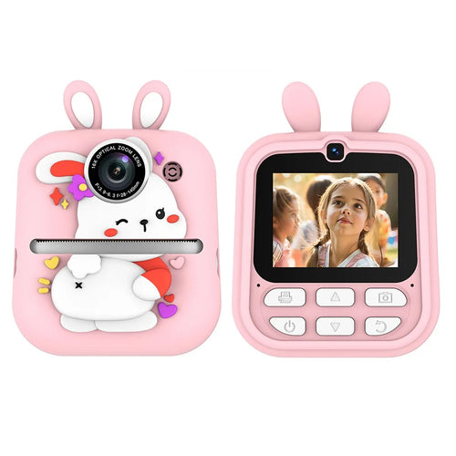 Q23 Kids Instant Printing Camera 2.4 Inch IPS Screen 48MP Dual Camera System 16X Zoom Camera Toy for Children - Rabbit Pink - 1