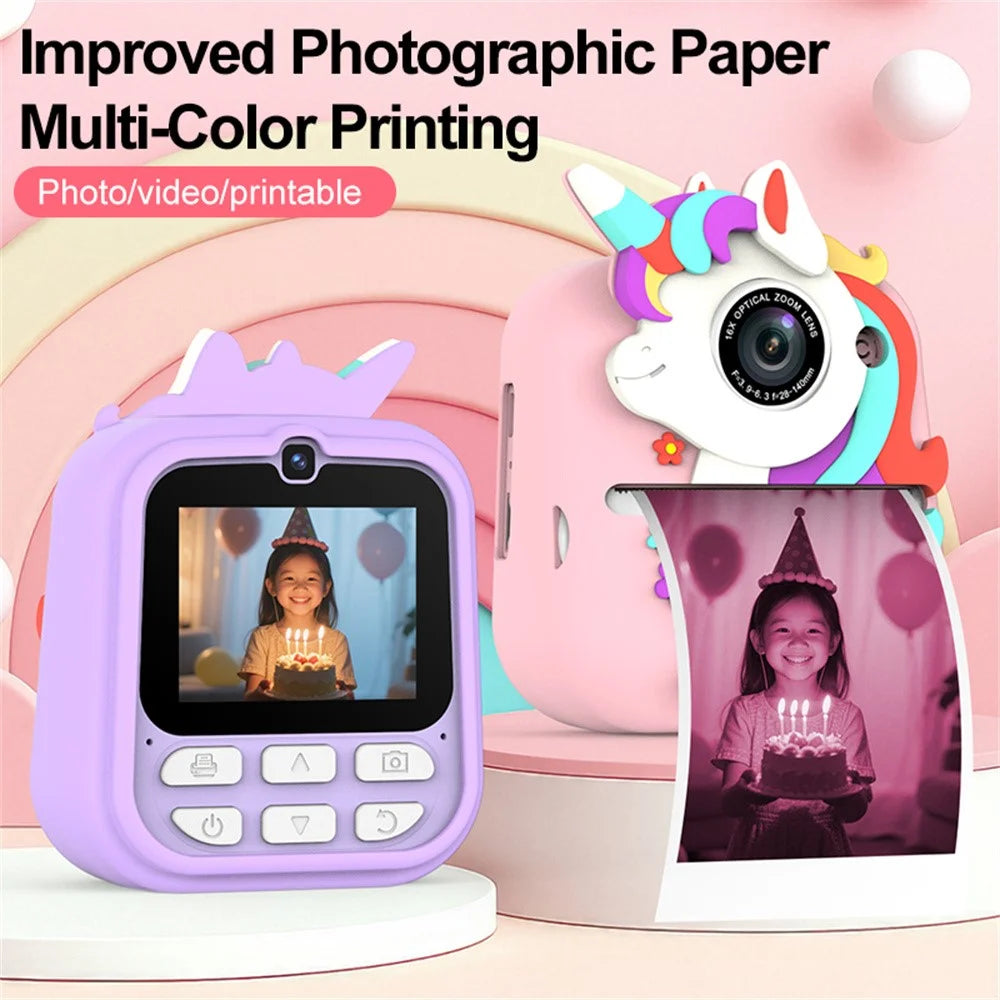 Q23 Kids Instant Printing Camera 2.4 Inch IPS Screen 48MP Dual Camera System 16X Zoom Camera Toy for Children - Rabbit Pink - 5
