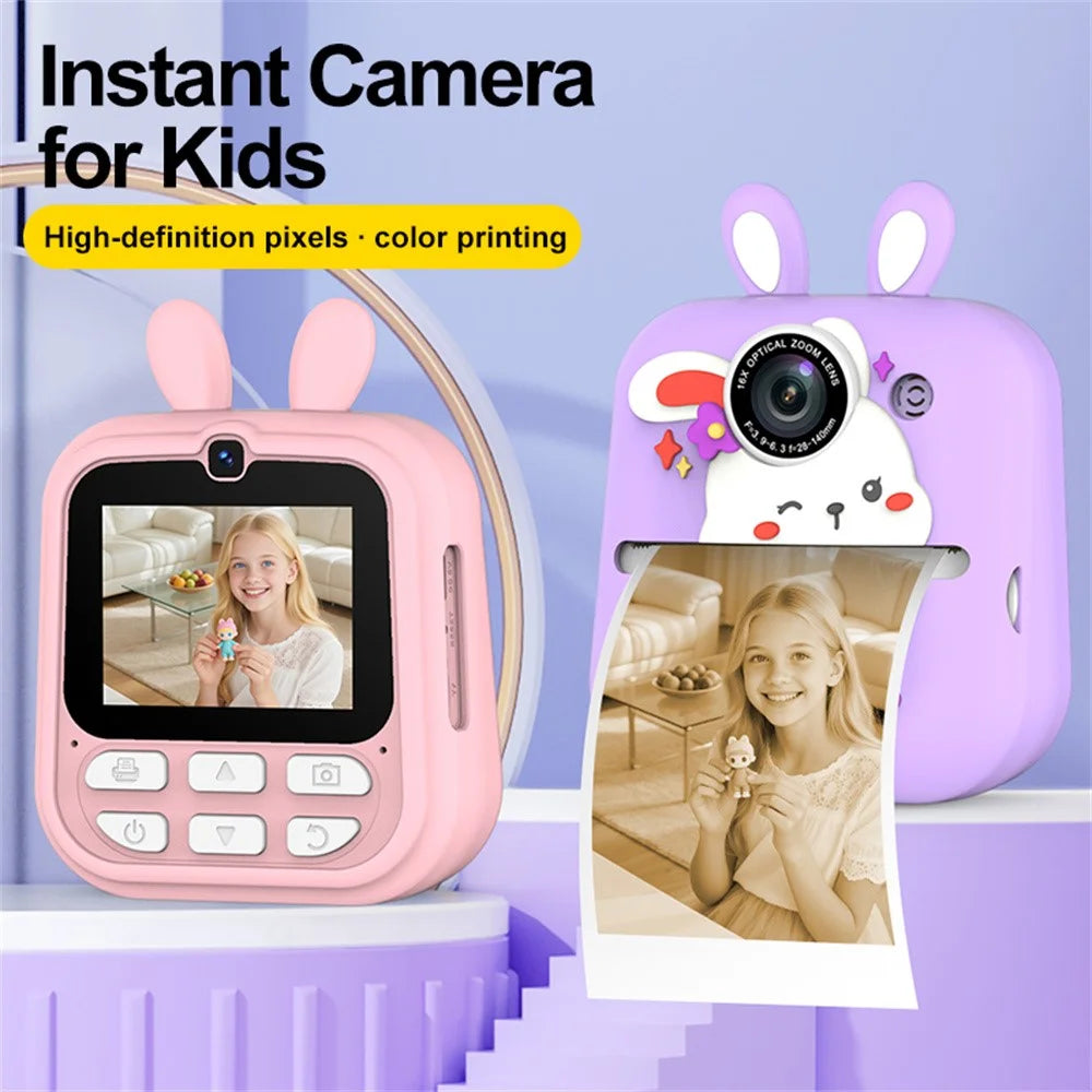 Q23 Kids Instant Printing Camera 2.4 Inch IPS Screen 48MP Dual Camera System 16X Zoom Camera Toy for Children - Rabbit Pink - 6