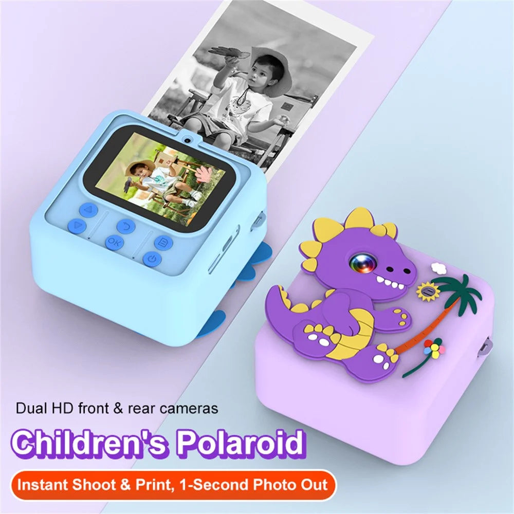 M07 2.4 Inch Kids Instant Printing Camera Dual HD Camera System Cartoon Style Thermal Printing Camera Toy for Children Photography - Unicorn Purple - 3