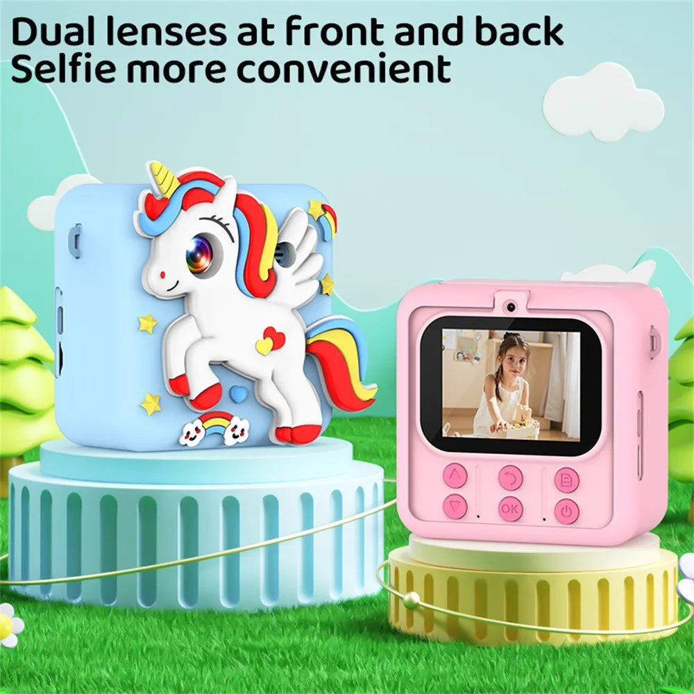 M07 2.4 Inch Kids Instant Printing Camera Dual HD Camera System Cartoon Style Thermal Printing Camera Toy for Children Photography - Unicorn Purple - 6