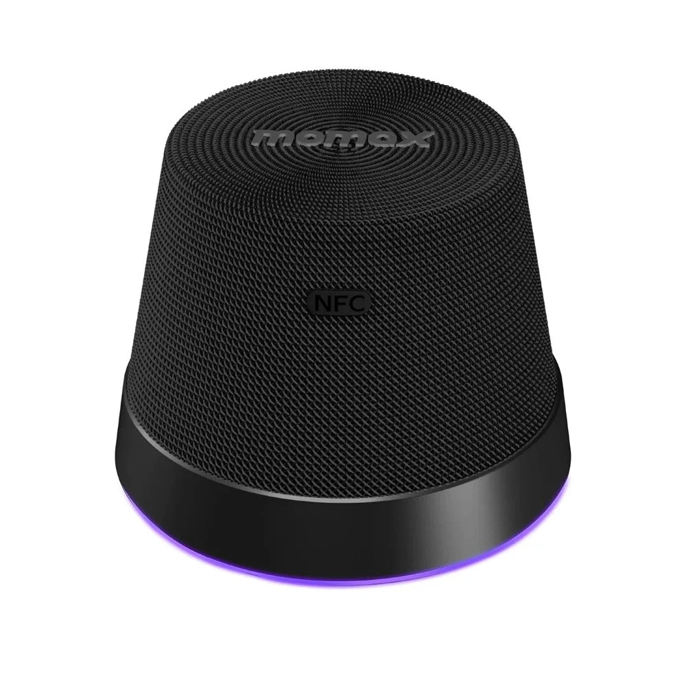 MOMAX 1-Vibe Mood Magnetic Wireless Speaker for Phone IPX7 Waterproof 6W TWS Stereo Subwoofer with RGB Light - Black - 1