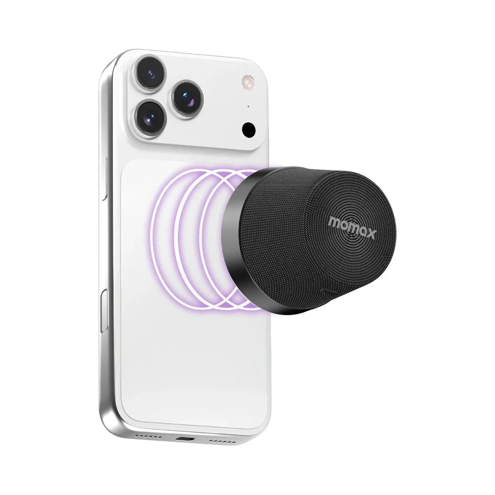 MOMAX 1-Vibe Mood Magnetic Wireless Speaker for Phone IPX7 Waterproof 6W TWS Stereo Subwoofer with RGB Light - Black - 2