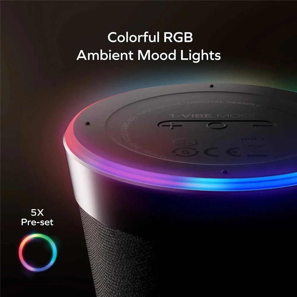 MOMAX 1-Vibe Mood Magnetic Wireless Speaker for Phone IPX7 Waterproof 6W TWS Stereo Subwoofer with RGB Light - Black - 4