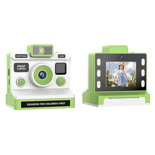 Z1000 Kids 2.8 Inch Instant Printing Camera Dual Lens HD Photo Video Thermal Printer Camera Toy - Green - 1