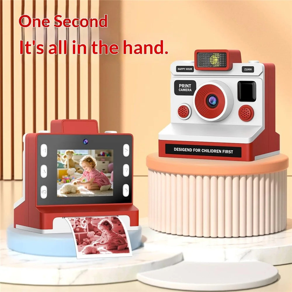Z1000 Kids 2.8 Inch Instant Printing Camera with 32GB Card and Card Reader Dual Lens HD Photo Video Thermal Printer Camera Toy - Red - 2