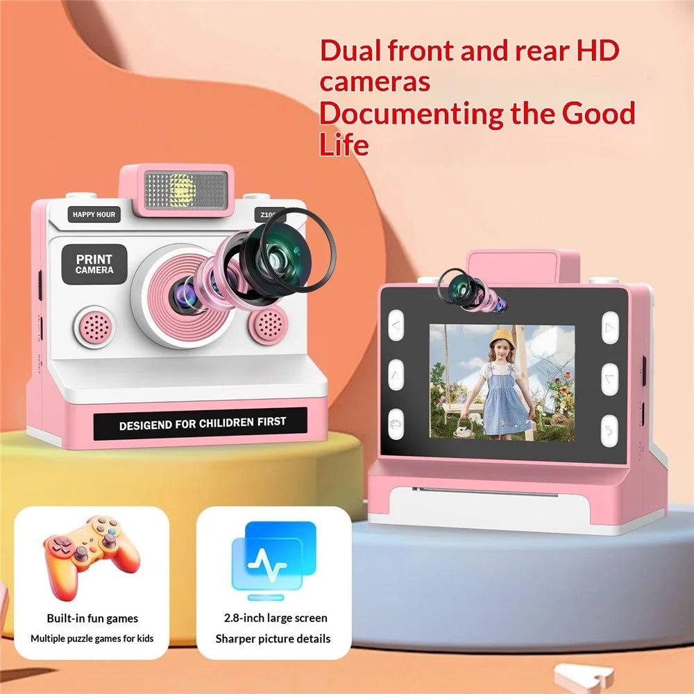 Z1000 Kids 2.8 Inch Instant Printing Camera with 32GB Card and Card Reader Dual Lens HD Photo Video Thermal Printer Camera Toy - Red - 5