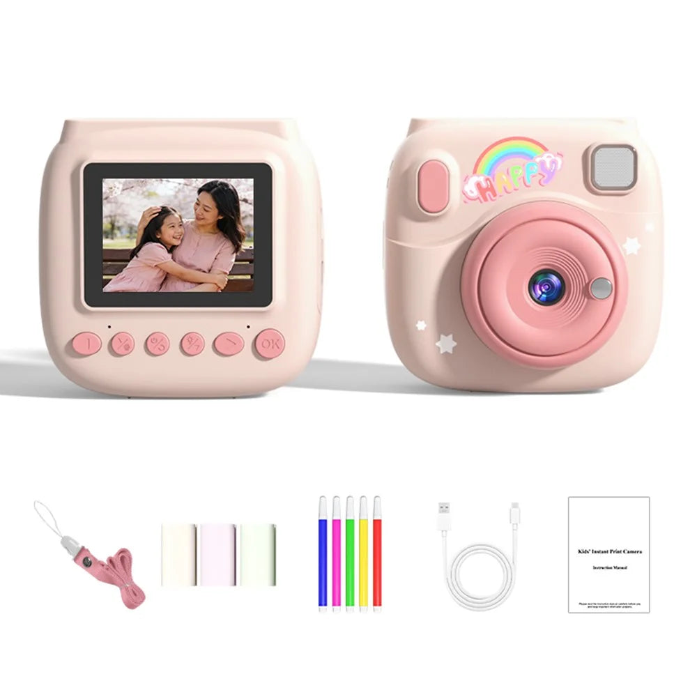 V40 Kids Instant Print Camera 2.4 Inch IPS Screen 16X Digital Zoom Thermal Printer Camera for Children - Pink - 1