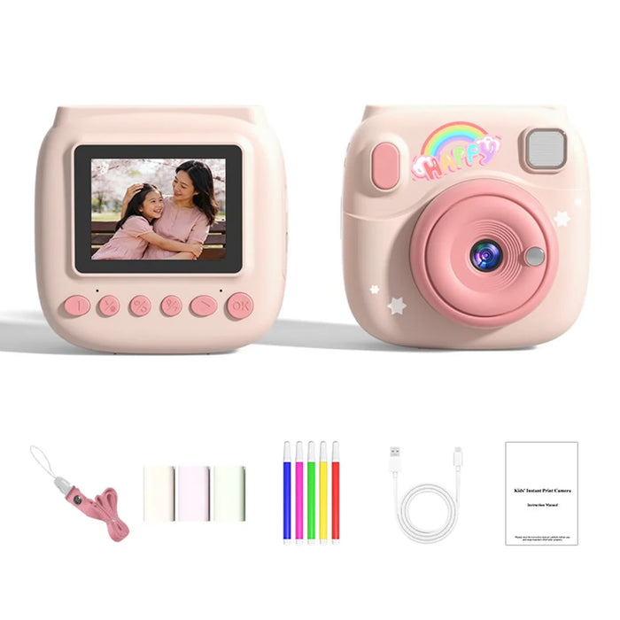 V40 Kids Instant Print Camera 2.4 Inch IPS Screen 16X Digital Zoom Thermal Printer Camera for Children - Pink - 1
