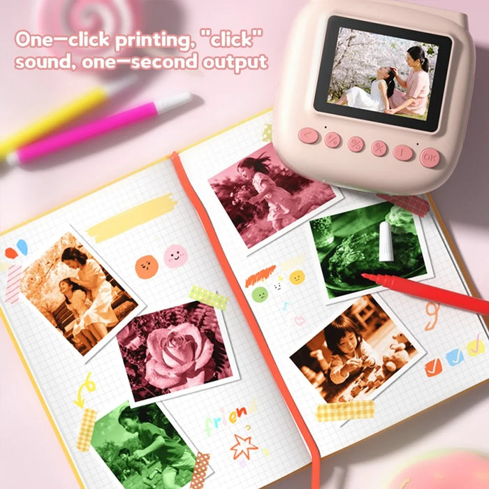 V40 Kids Instant Print Camera 2.4 Inch IPS Screen 16X Digital Zoom Thermal Printer Camera for Children - Pink - 3
