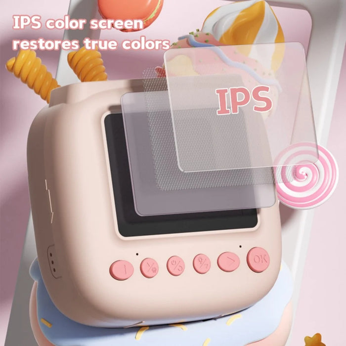 V40 Kids Instant Print Camera 2.4 Inch IPS Screen 16X Digital Zoom Thermal Printer Camera for Children - Pink - 5
