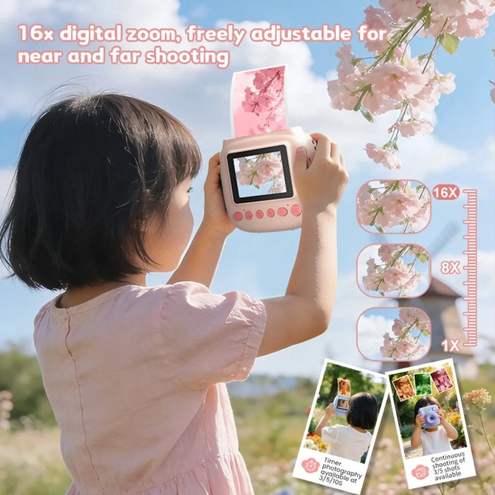 V40 Kids Instant Print Camera 2.4 Inch IPS Screen 16X Digital Zoom Thermal Printer Camera for Children - Pink - 6