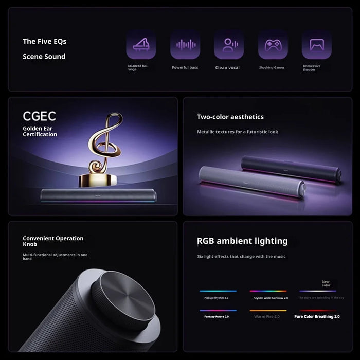 XIAOMI REDMI Computer Speaker 2 Pro 20W Desktop Bluetooth-compatible 5.3 Soundbar with RGB Light, CN Plug (Chinese Version) - Graphite Black - 3