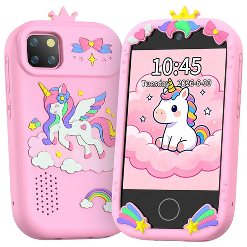W7 Kids Digital Phone Camera 3.5 Inch HD Touchscreen Built-in 18 Games Dual Camera Video Recorder Camera Toy - Pink - 1