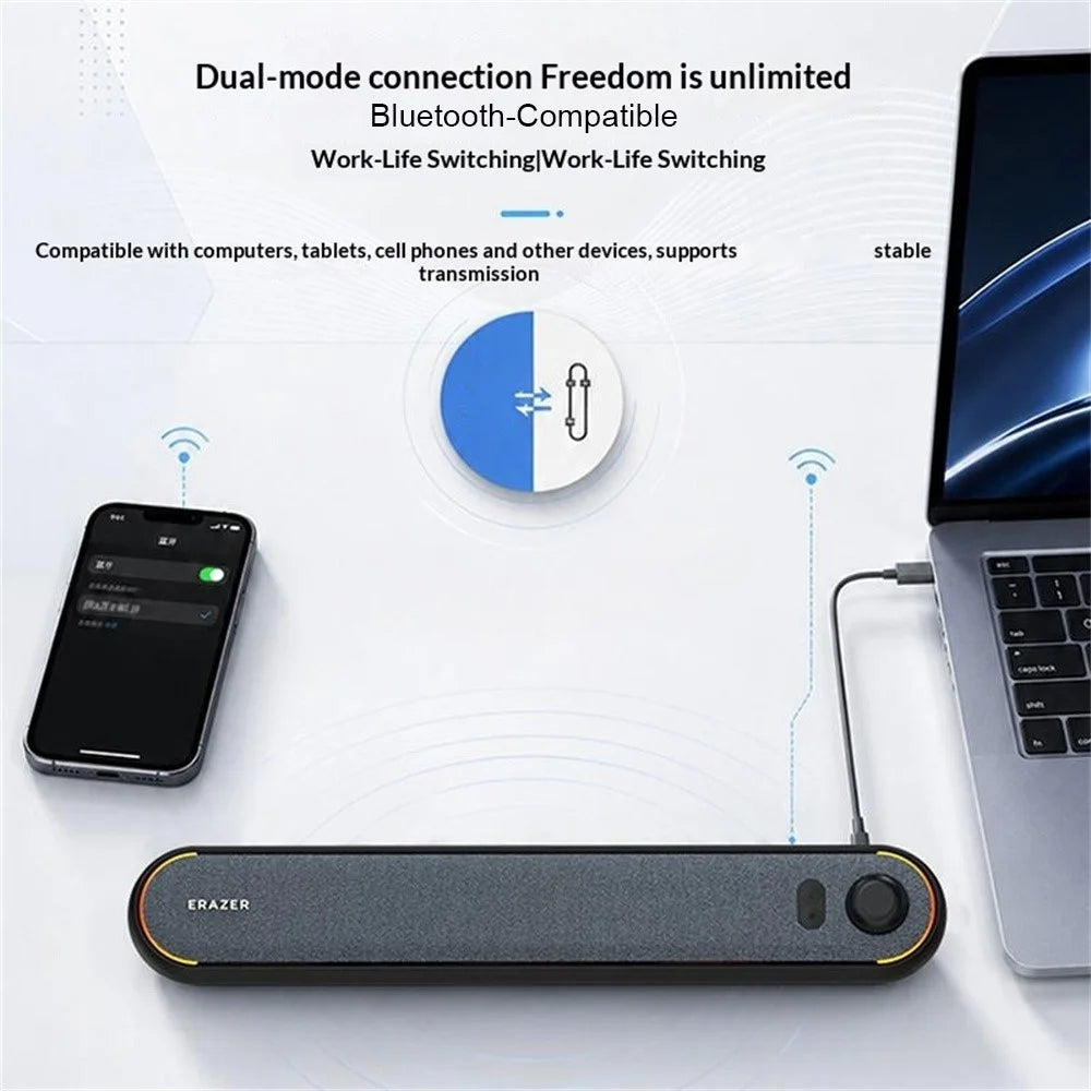 ERAZER W119 Desktop Soundbar RGB Lighting Bluetooth-compatible 5.3 USB Powered Speaker for Gaming (Invested By Lenovo) - Black - 6