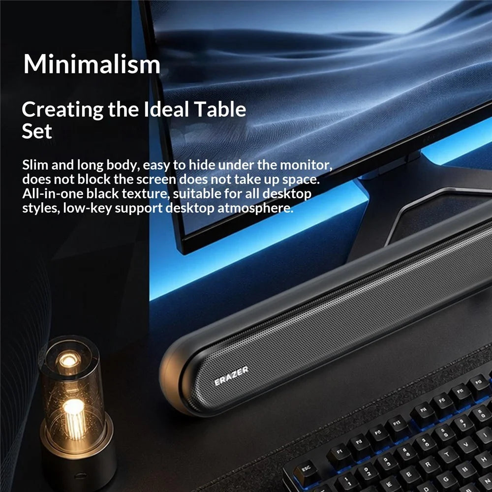 ERAZER W117 Desktop Soundbar RGB Lighting Bluetooth-compatible 5.3 USB Powered 3.5mm Audio Speaker for Gaming (Invested By Lenovo) - Black - 6