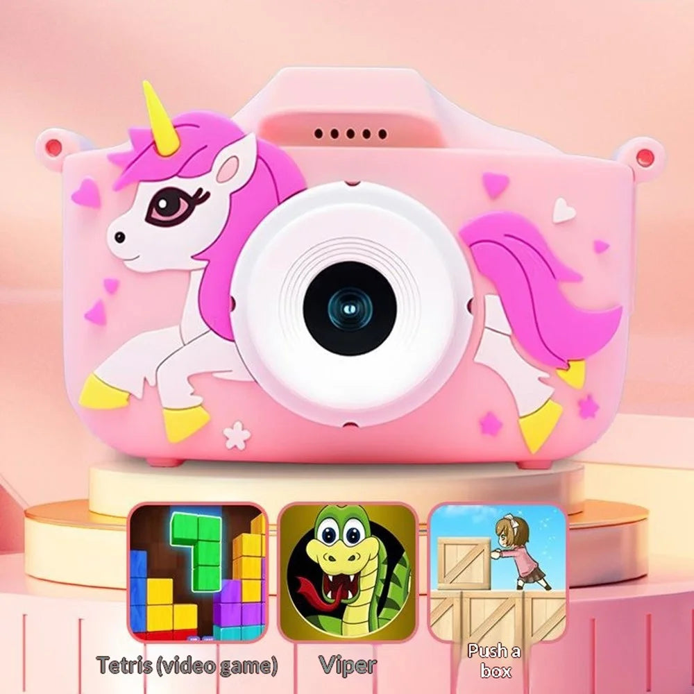 X01 Cartoon Unicorn Design Kids Camera 1080P Video Recording 2.0 Inch IPS Screen HD Dual Lens Digital Camera - Blue - 7