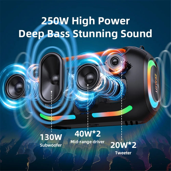 ZEALOT ZE41 250W Portable Bluetooth-compatible Speaker 48000mAh Power Bank RGB Lights Speaker for Outdoor Party - Black - 4