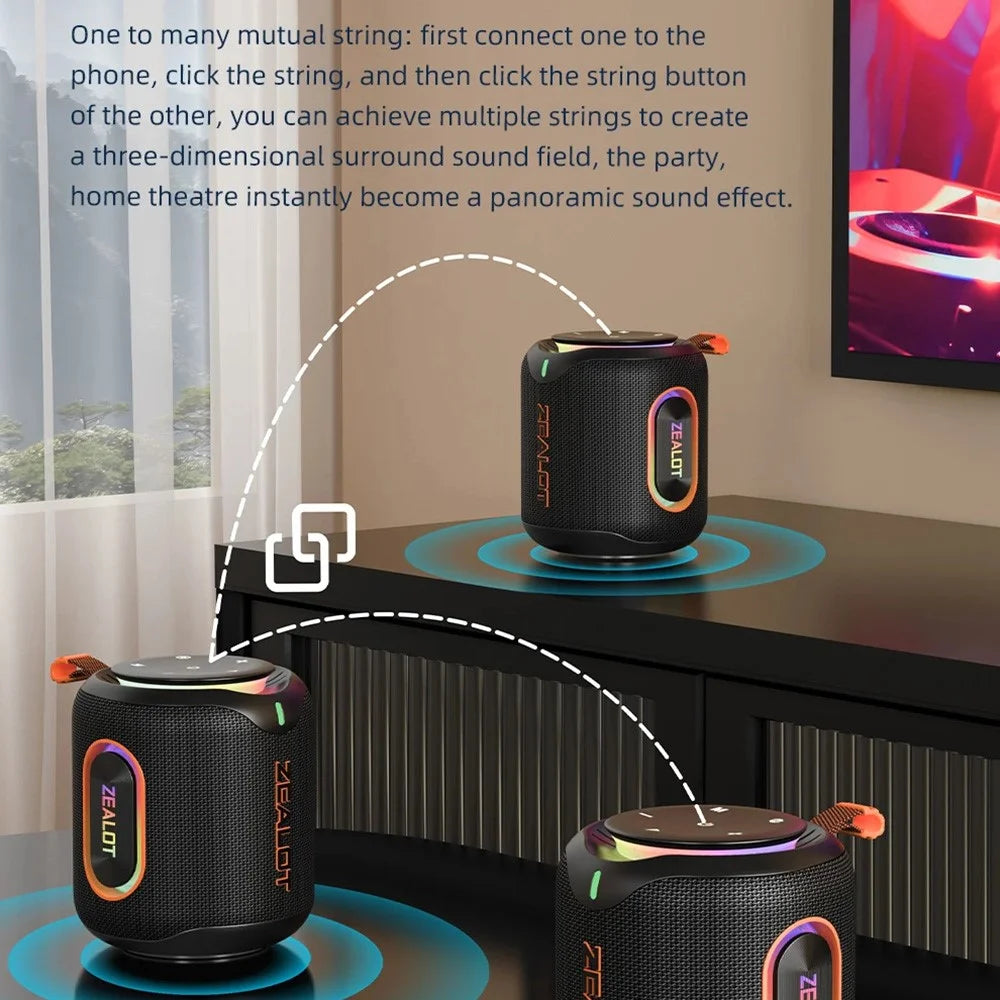 ZEALOT M1 30W Portable Bluetooth-compatible 5.4 Speaker IPX6 Waterproof RGB Light 6000mAh Outdoor Speaker - Black - 7