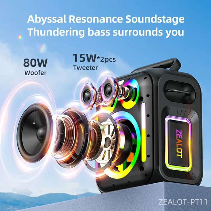 ZEALOT PT11 Portable Bluetooth-compatible Speaker 110W High Power 24000mAh RGB Light Speaker for Party Outdoor - Black - 4