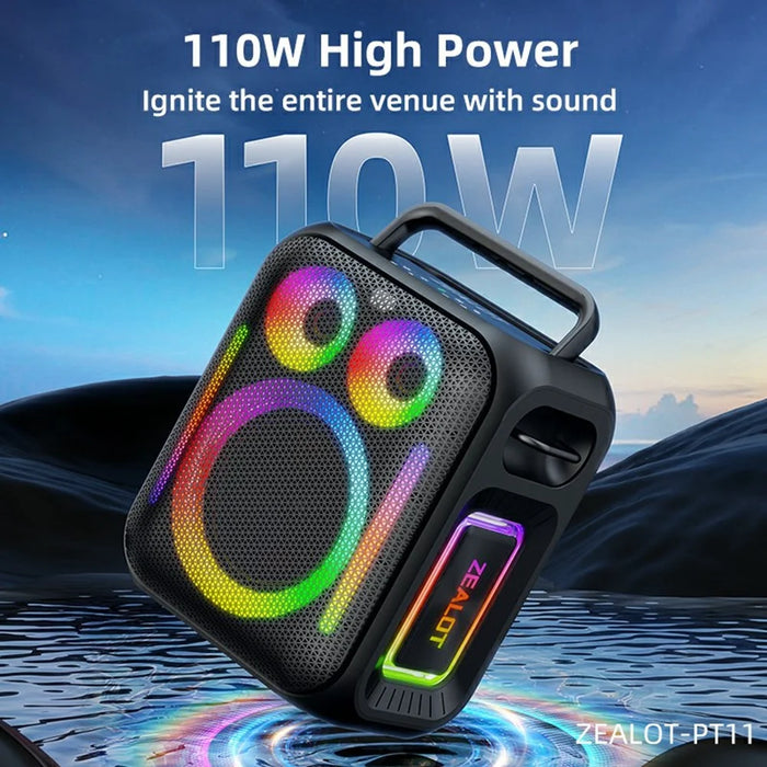 ZEALOT PT11 Portable Bluetooth-compatible Speaker 110W High Power 24000mAh RGB Light Speaker for Party Outdoor - Black - 5