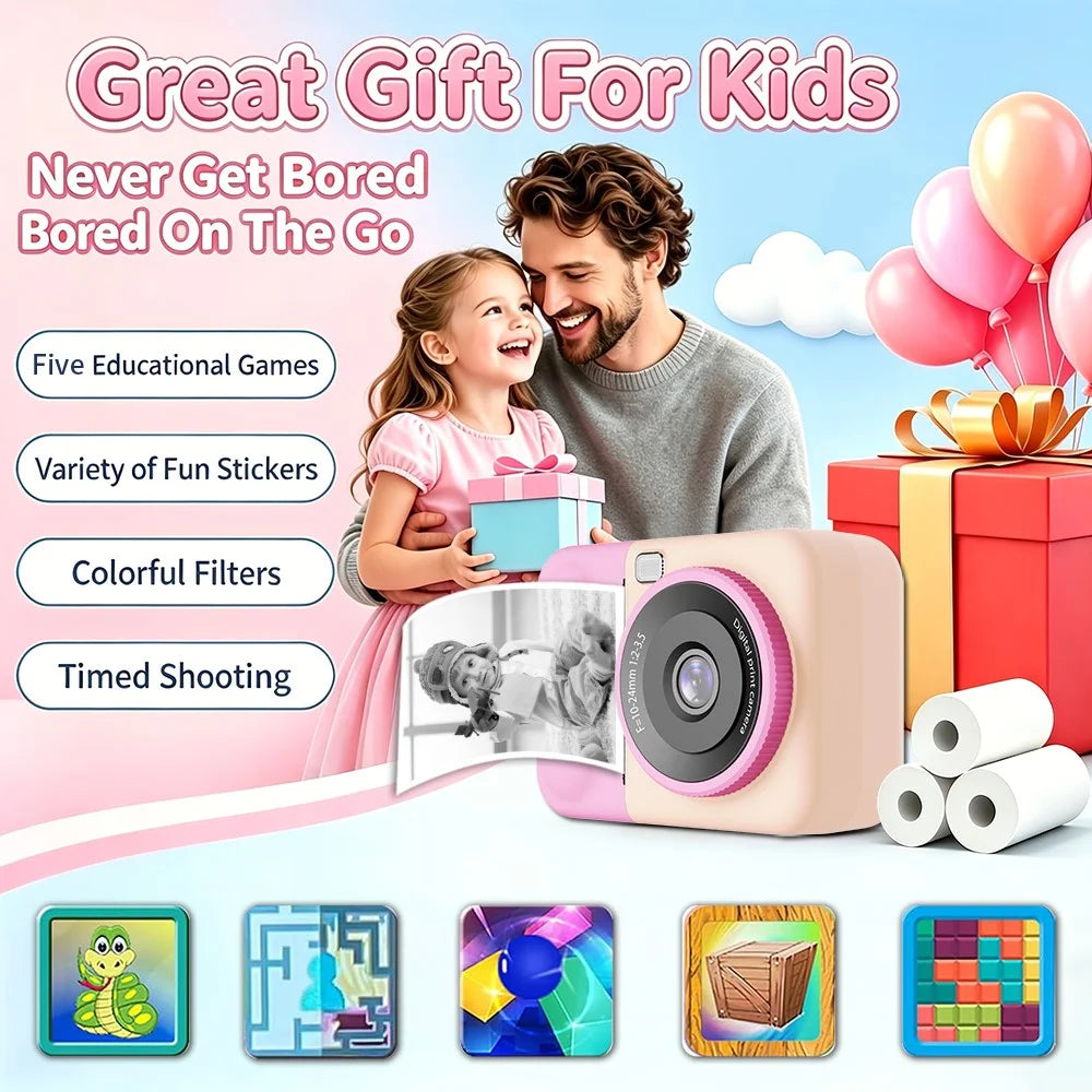S11 Kids Instant Print Camera with 2.4 Inch Flip Screen 6X Digital Zoom 1080P Video Recorder - Pink - 6