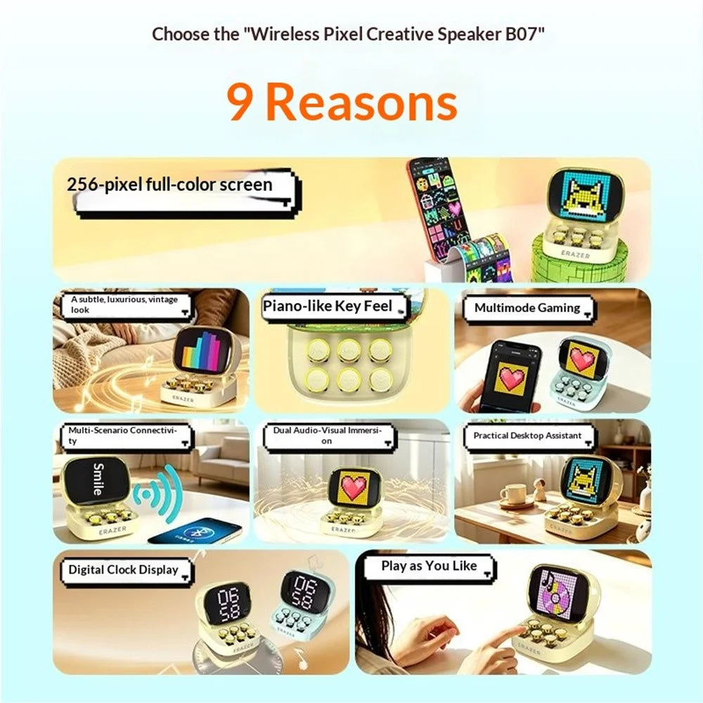 ERAZER B07 256-LED Pixel Screen 10W Wireless Bluetooth-compatible Speaker with Piano Mode (Invested By Lenovo) - Pink - 3