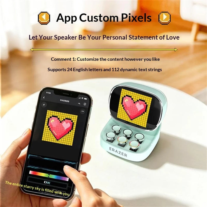ERAZER B07 256-LED Pixel Screen 10W Wireless Bluetooth-compatible Speaker with Piano Mode (Invested By Lenovo) - Pink - 5