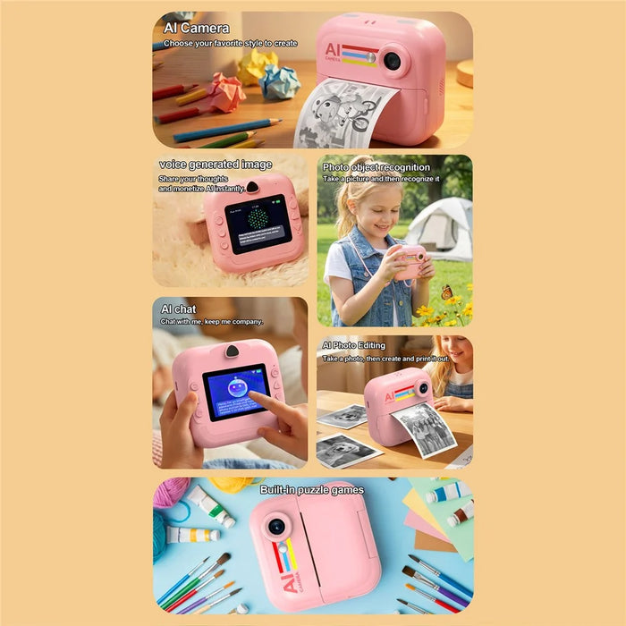 Q5 2.4 Inch AI Voice Instant Camera Thermal Printer Kids Camera Portable Photo Printer - Pink - 3