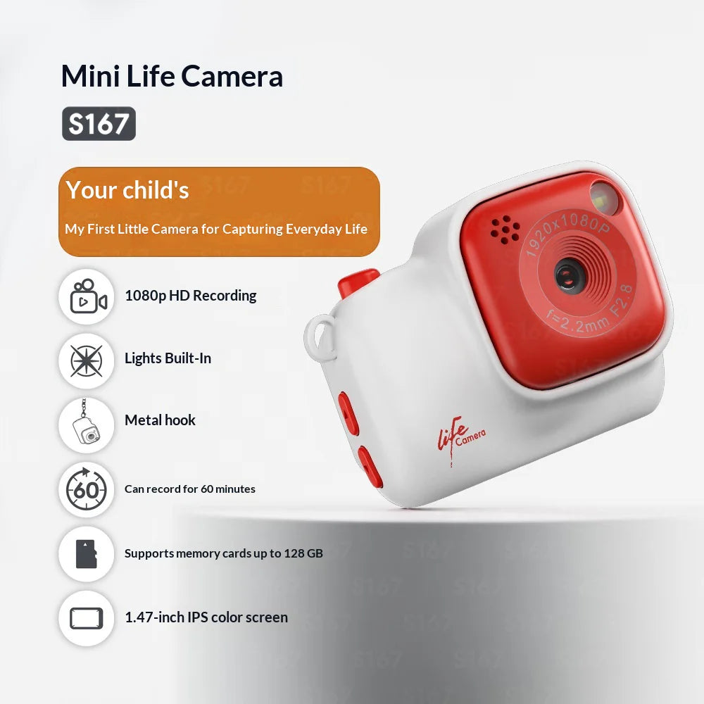 S167 Mini 2MP 1080P HD Digital Camera for Kids Photography with LED Flash and Lanyard, without TF Card - White - 3