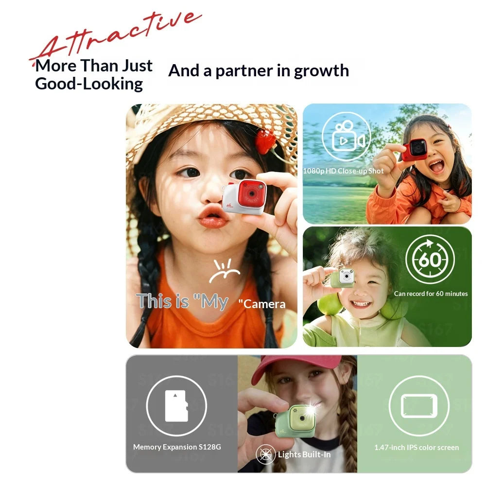 S167 Mini 2MP 1080P HD Digital Camera for Kids Photography with LED Flash and Lanyard, without TF Card - White - 4