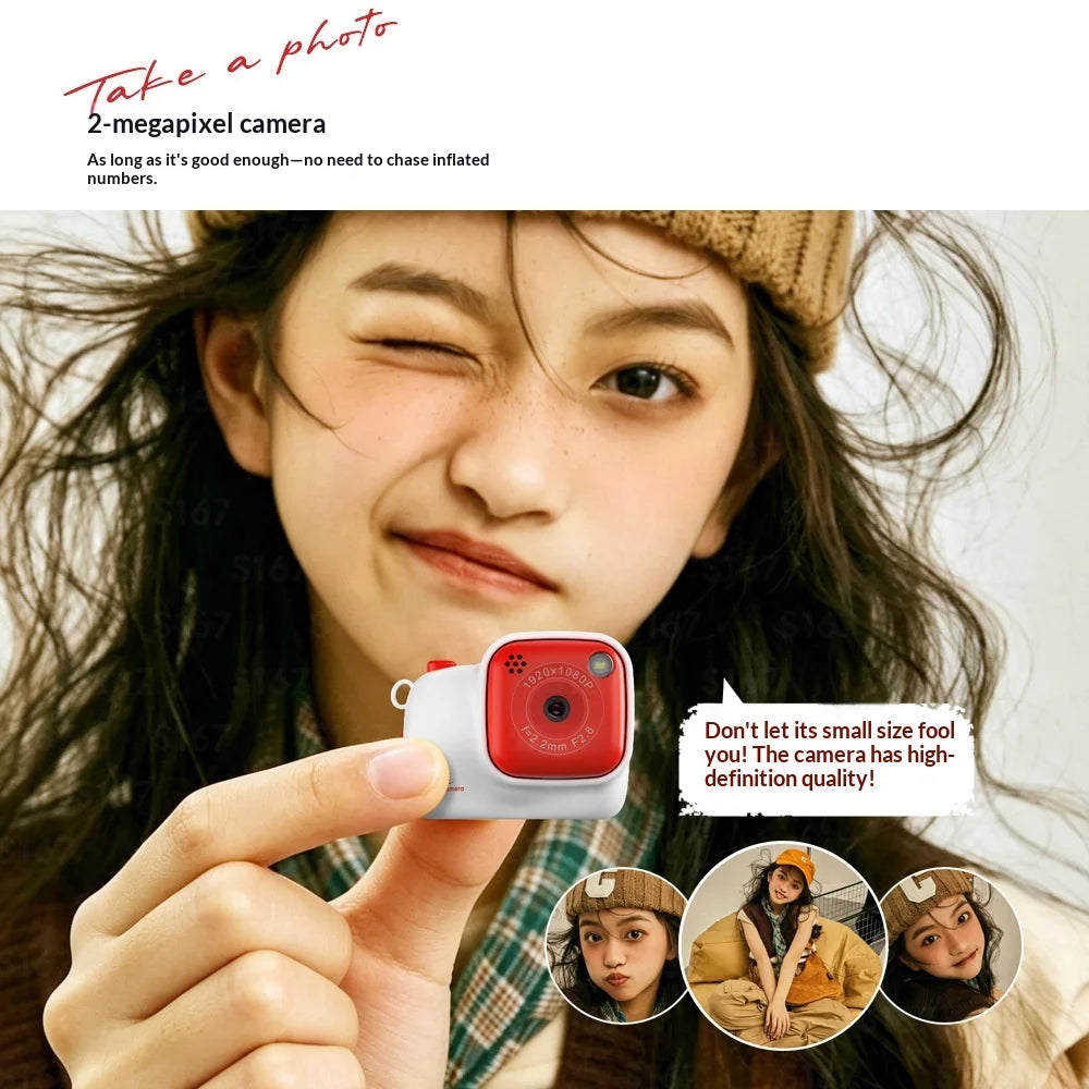 S167 Mini 2MP 1080P HD Digital Camera for Kids Photography with LED Flash and Lanyard, without TF Card - White - 5
