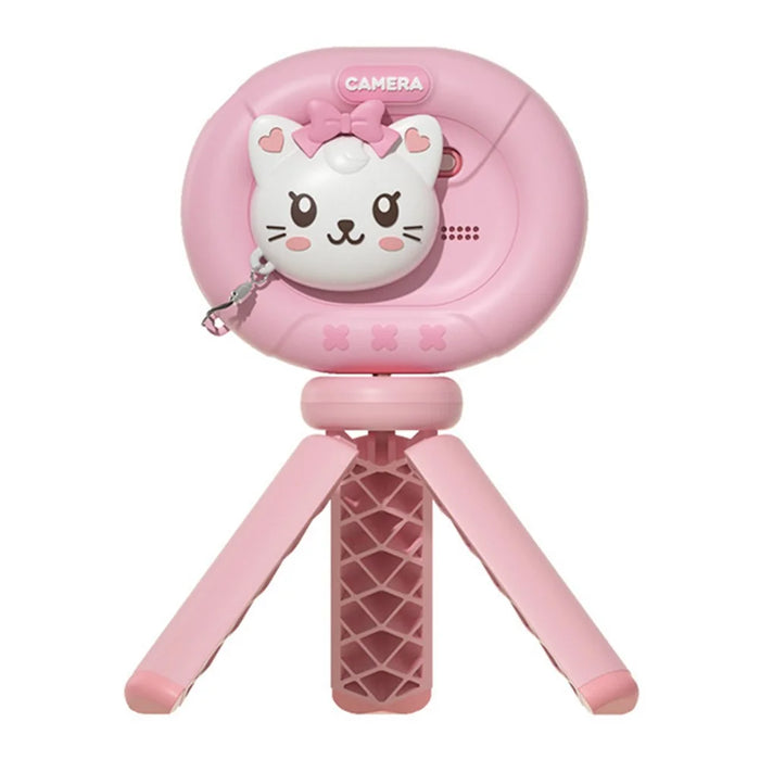 K62 2.4" Flip-Up HD Screen Kids Camera with Tripod Stand, Lanyard Portable Mini Camera for Taking Photos, Videos - Cat - 1