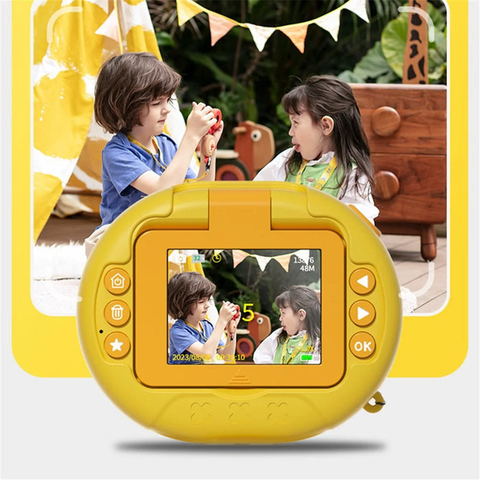 K62 2.4" Flip-Up HD Screen Kids Camera with Tripod Stand, Lanyard Portable Mini Camera for Taking Photos, Videos - Cat - 4