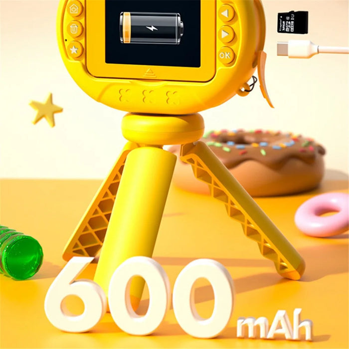 K62 2.4" Flip-Up HD Screen Kids Camera with Tripod Stand, Lanyard Portable Mini Camera for Taking Photos, Videos - Cat - 5