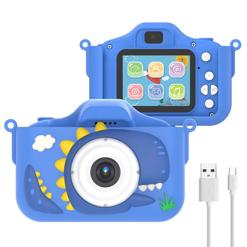 X13S Cartoon Dinosaur Dual Lens Kids Camera Toy with 32G TF Card + Card Reader (CE Certified) - Blue - 1