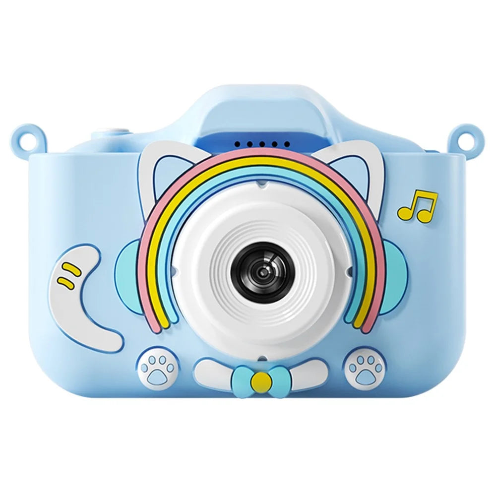 Y20 2.0 Inch Screen Camera Rechargeable Kids Camera Toy with Music and Game - Rainbow Cat / Blue - 1