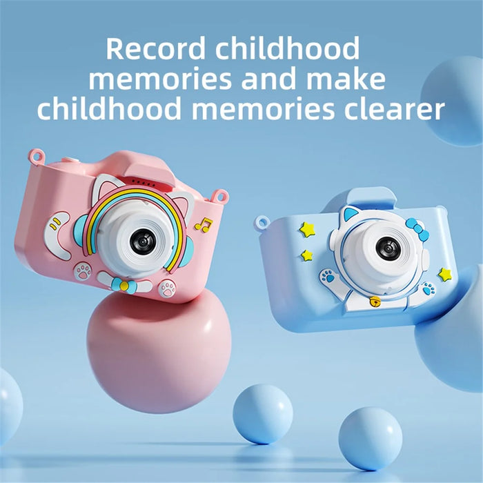 Y20 2.0 Inch Screen Camera Rechargeable Kids Camera Toy with Music and Game - Rainbow Cat / Blue - 2