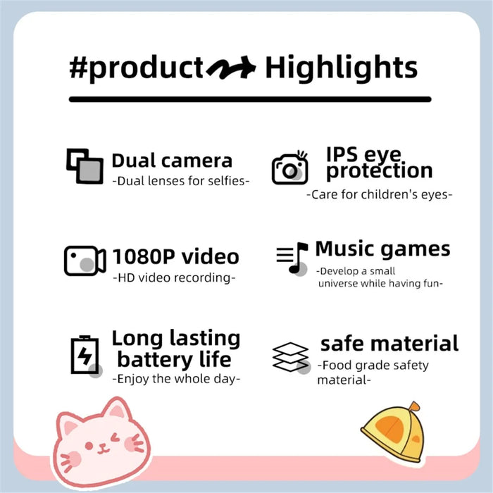 Y20 2.0 Inch Screen Camera Rechargeable Kids Camera Toy with Music and Game - Rainbow Cat / Blue - 3