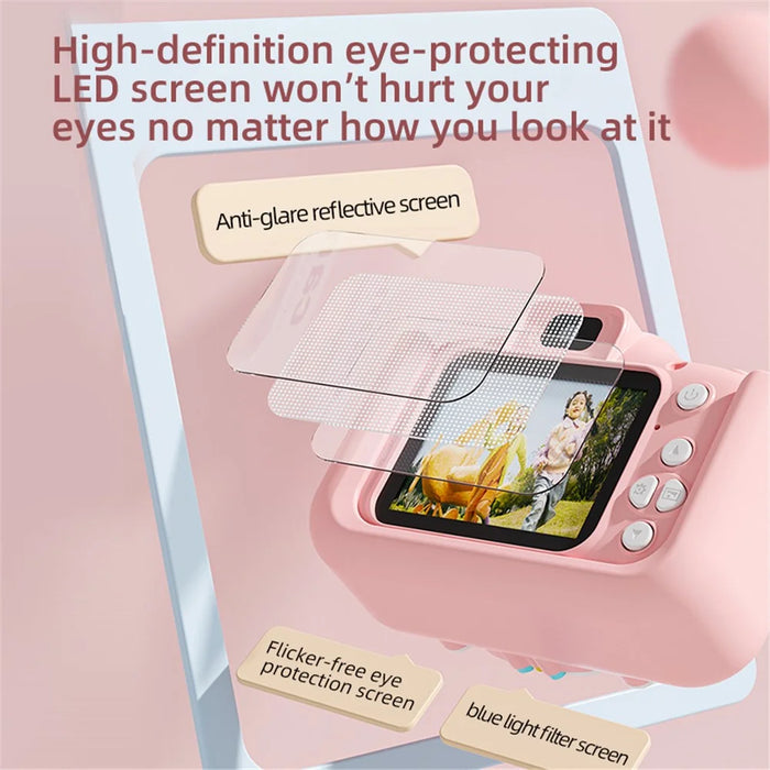 Y20 2.0 Inch Screen Camera Rechargeable Kids Camera Toy with Music and Game - Rainbow Cat / Blue - 4