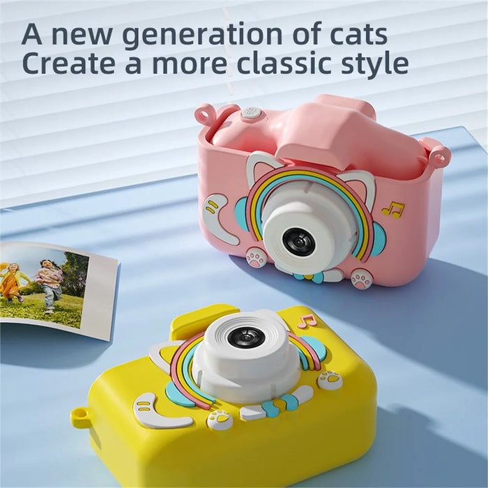 Y20 2.0 Inch Screen Camera Rechargeable Kids Camera Toy with Music and Game - Rainbow Cat / Blue - 5
