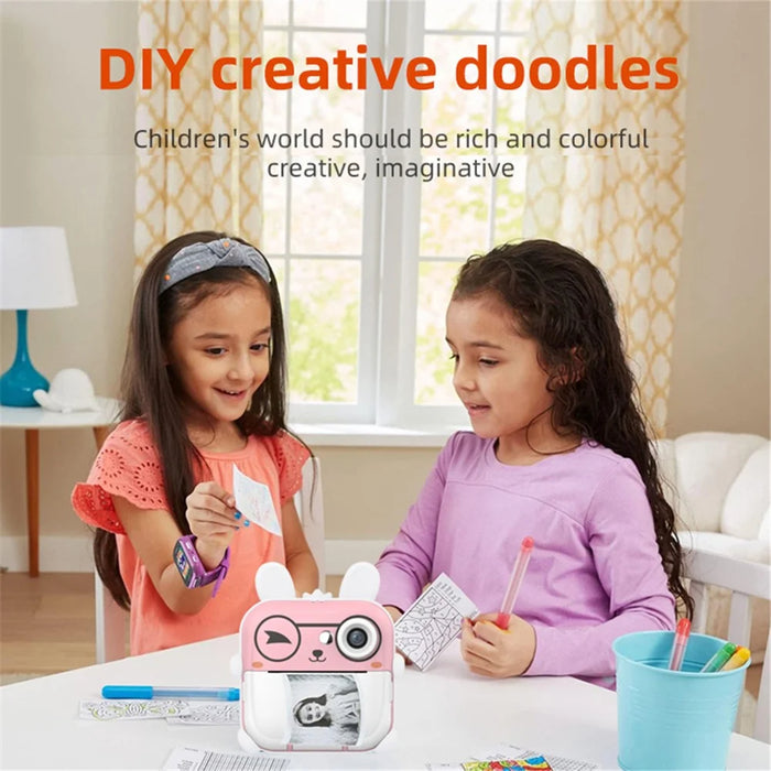 Q5 2.4 Inch Kids Camera Cartoon Design Instant Print Photo Mini Digital Video Camera - Pink Rabbit - 5