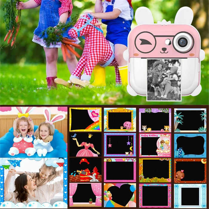 Q5 2.4 Inch Kids Camera Cartoon Design Instant Print Photo Mini Digital Video Camera - Pink Rabbit - 7