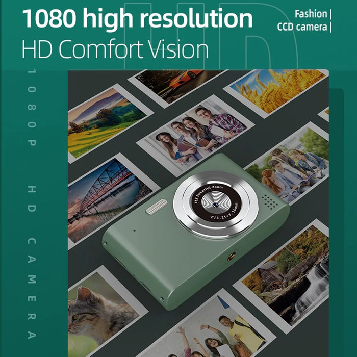 H15 2.4-inch IPS Screen Digital Camera Portable HD CCD Camera with 32G TF Card + Card Reader - Green - 4