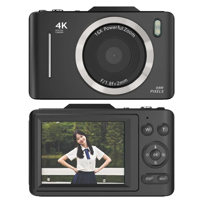 H16 Digital Camera with 2.8 Inch IPS Screen 16X Digital Zoom Anti-Shake CCD Camera Built-In Flash - Black - 1
