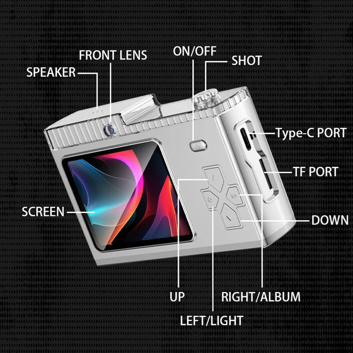 Y5 2.4 Inch HD Dual Lens Retro Digital CCD Camera Video Recording 8X Zoom Camera - White - 4