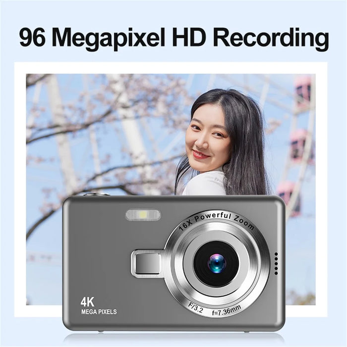 Q12 2.4 Inch HD Digital Camera 4K Video Recording Students CCD Camera without TF Card - Black - 4