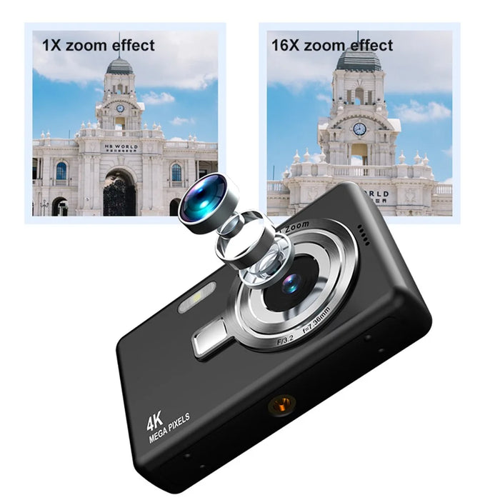 Q12 2.4 Inch HD Digital Camera 4K Video Recording CCD Sensor with 64GB Memory and Card Reader - Black - 6