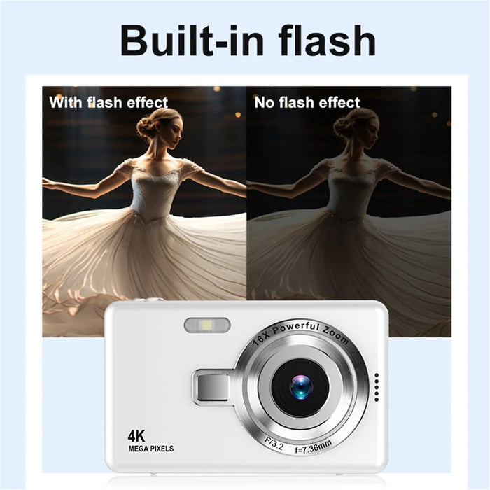 Q12 2.4 Inch HD Digital Camera 4K Video Recording CCD Sensor with 64GB Memory and Card Reader - Black - 7